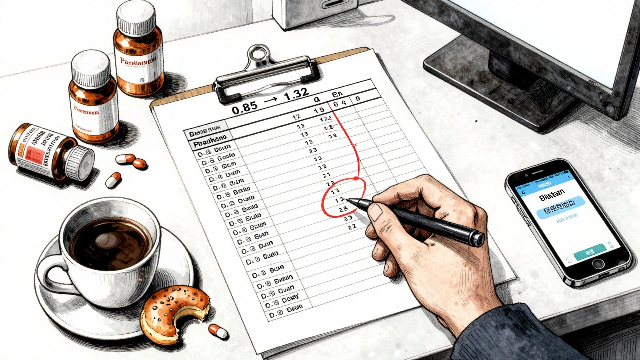 Medical chart with multiple pill bottles and spiked lithium level marked in red.